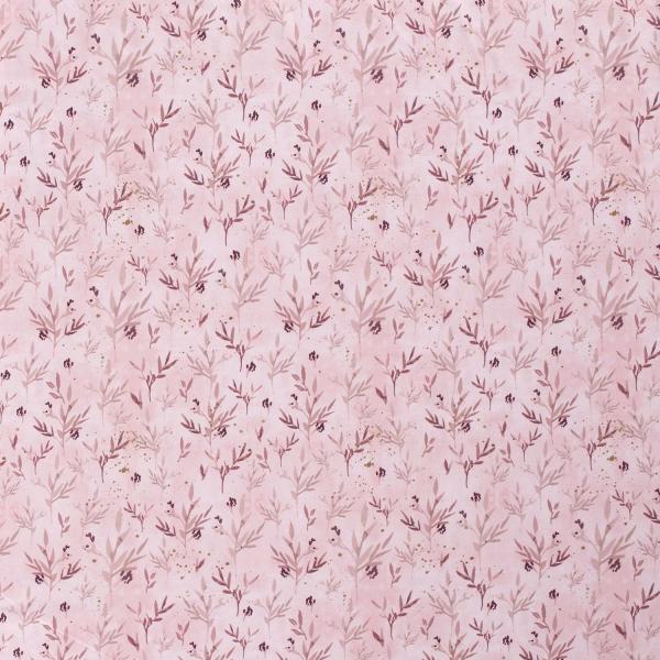 Baumwolljersey Blütenstiele Beere/Altrosa auf Rosa